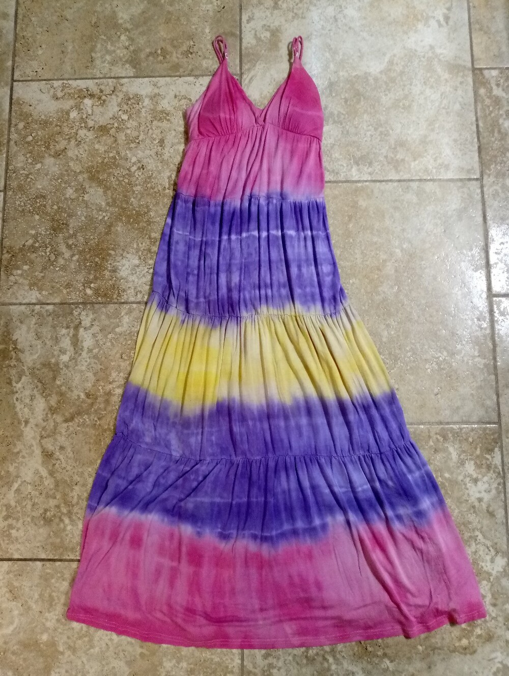 Tie-Dye Pink, Purple & Yellow Maxi Dress
